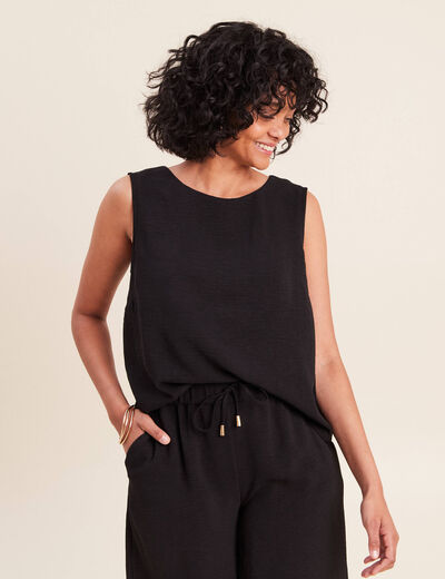 Blouse sans manches col rond fluide noir femme