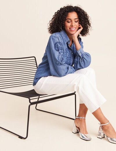 Chemise broderie manches longues denim double stone femme