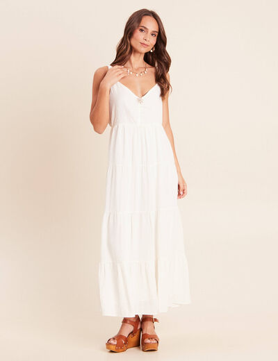 Robe longue &eacute;vas&eacute;e &agrave; fines bretelles ecru femme