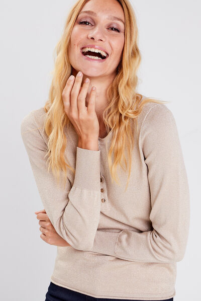 Pull manches longues couleur or femme