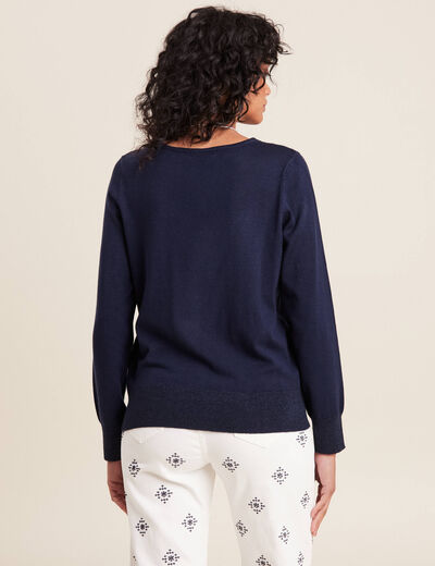 Pull manches longues bleu marine femme