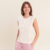 Gilet ajour&eacute; droit court col rond ecru femme