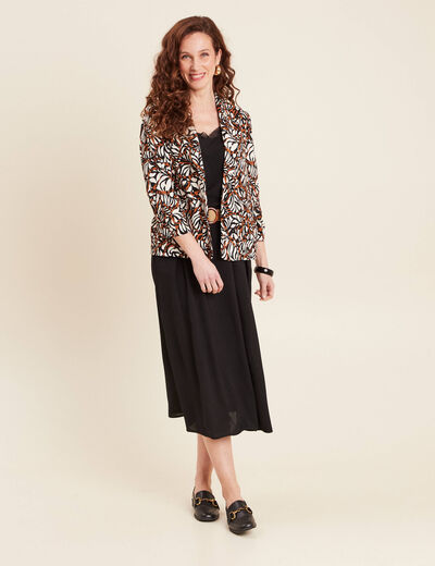 Jupe longue évasée ceinturée noir femme
