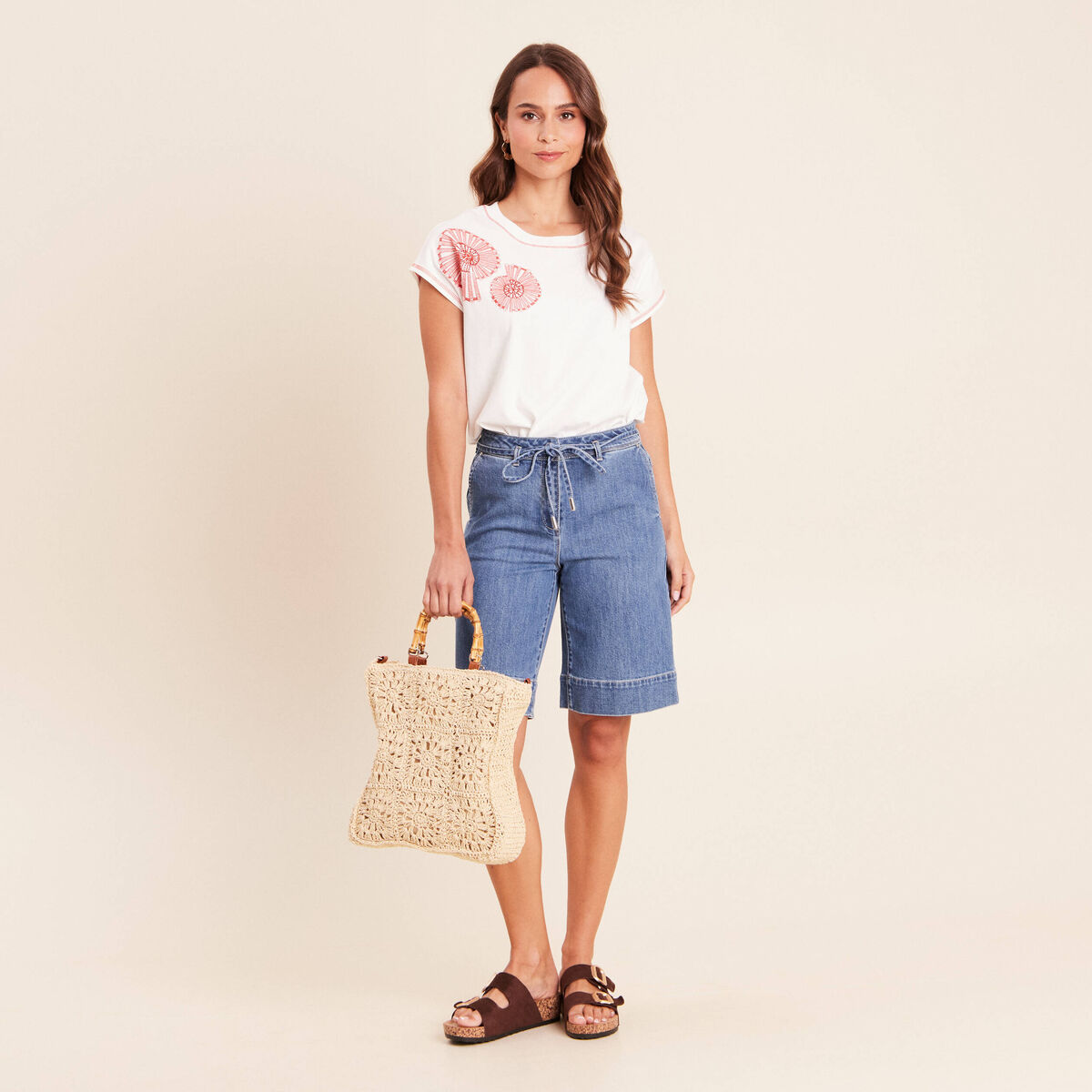 Bermuda en jean denim stone femme