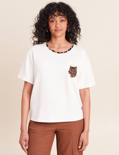 T-shirt col rond manches courtes ecru femme