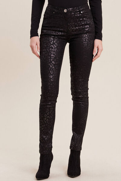 Pantalon ajusté enduit 7/8ème couleur bronze femme