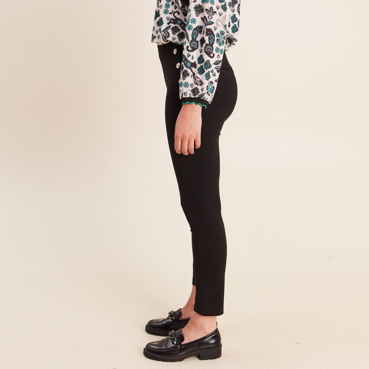 Legging 7/8&egrave;me taille bascul&eacute;e en maille noir femme