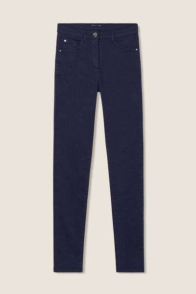 Pantalon léger taille haute long bleu marine femme