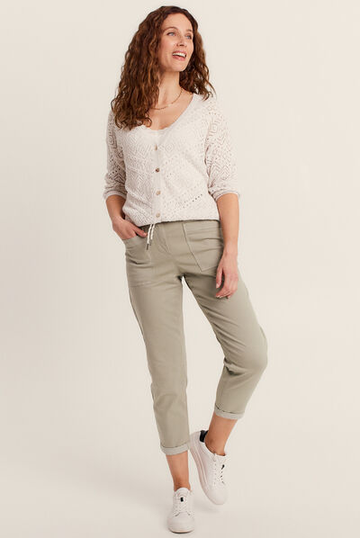 Gilet boutonné ajouré ecru femme
