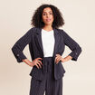 Veste longue droite col tailleur bleu femme