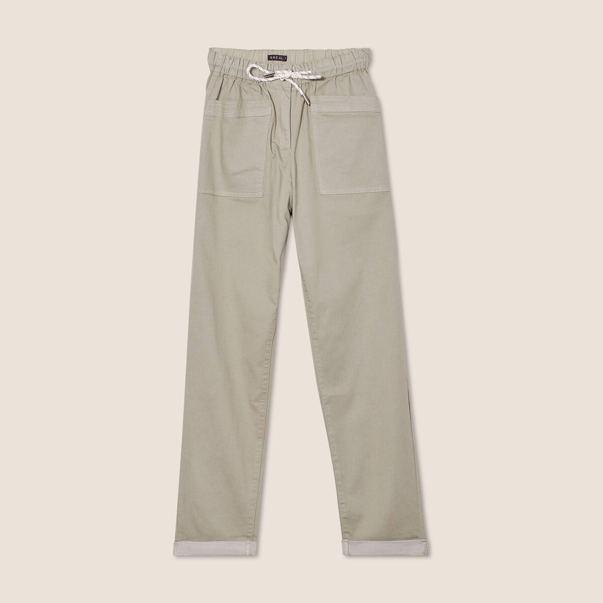 Pantalon coupe droite à coulisse vert clair femme