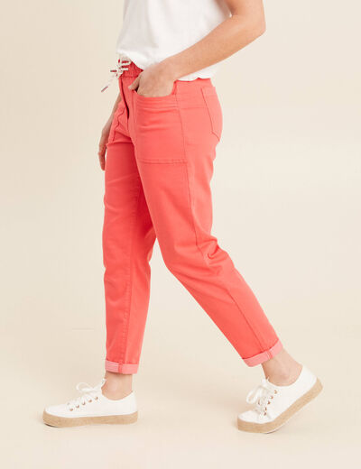 Pantalon coupe mom 7/8&egrave;me rouge corail femme