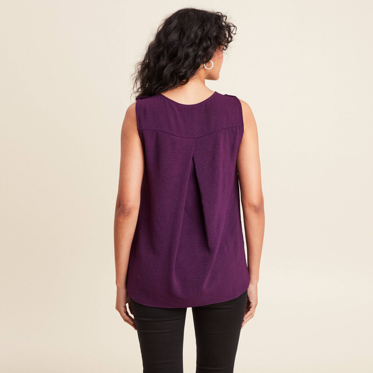 Blouse sans manches col v fluide prune femme