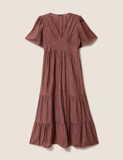 Robe &eacute;vas&eacute;e col v doubl&eacute;e marron fonc&eacute; femme