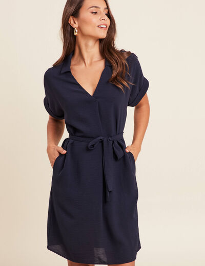 Robe fluide manches courtes bleu marine femme
