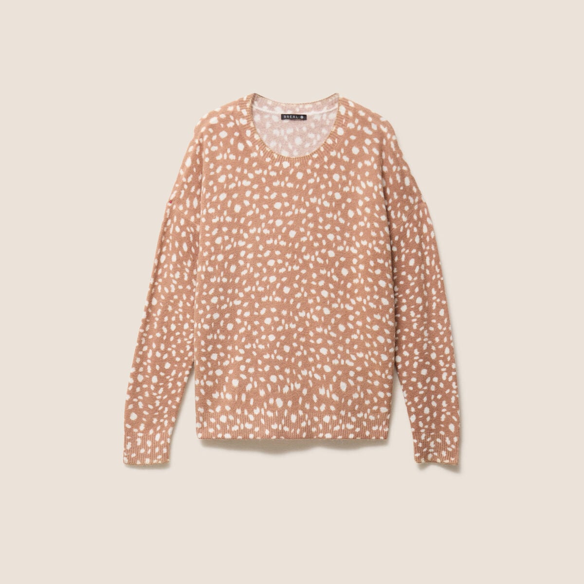Pull droit col rond manches longues marron femme