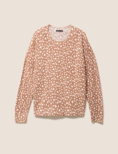 Pull droit col rond manches longues marron femme