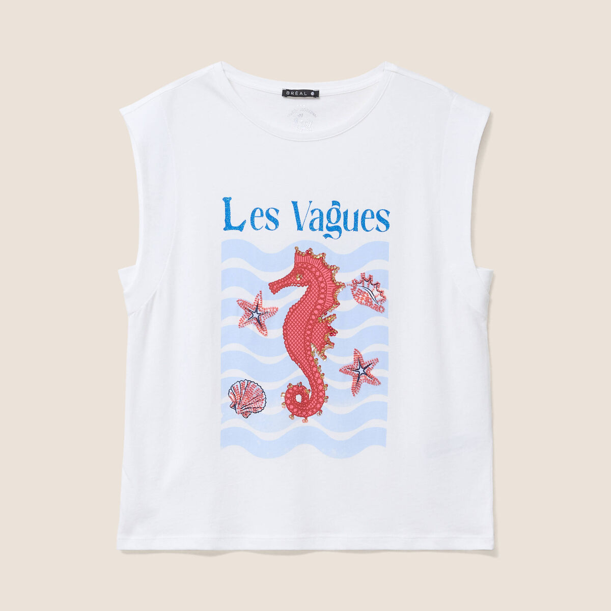 T-shirt sans manches ecru femme