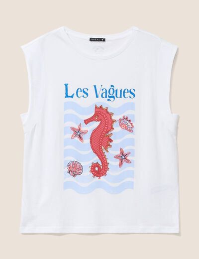 T-shirt sans manches ecru femme