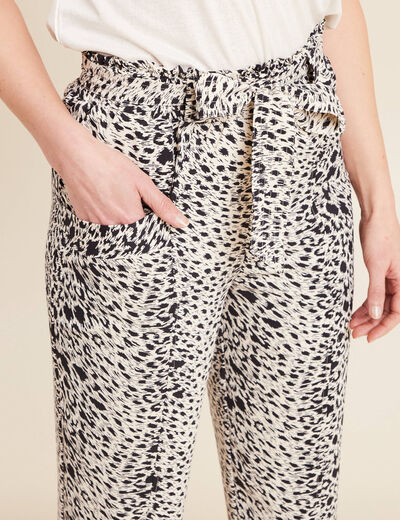 Pantalon flou taille haute ivoire femme