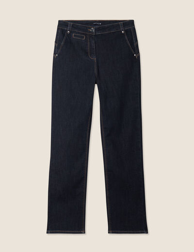 Jean droit taille haute long denim brut femme
