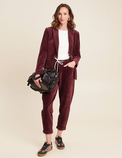 Veste tailleur velours bordeaux femme