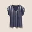 T-shirt col V manches courtes bleu marine femme
