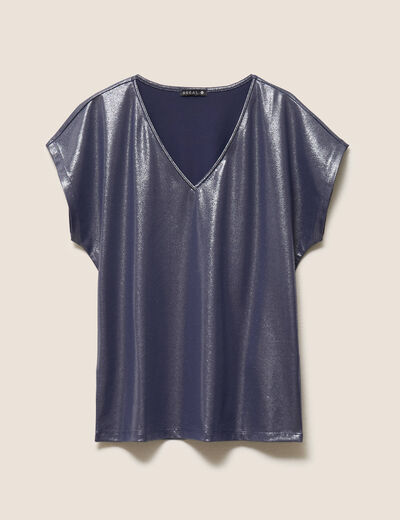 T-shirt col V manches courtes bleu marine femme