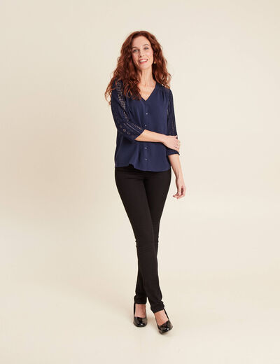 Blouse manches 3/4 bleu marine femme