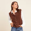 Gilet droit mi-long sans manches marron fonc&eacute; femme
