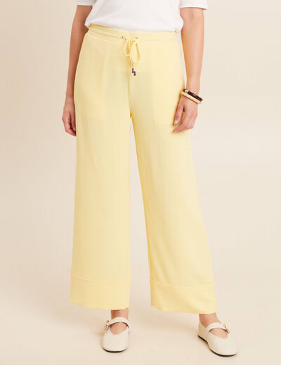 Pantalon large taille haute jaune pastel femme