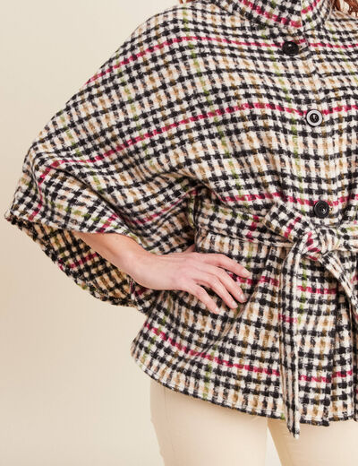 Poncho ceintur&eacute; boutonn&eacute; multicolore femme