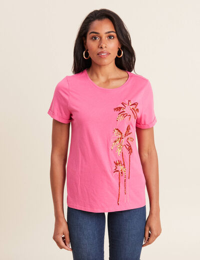 T-shirt manches courtes rose fushia femme