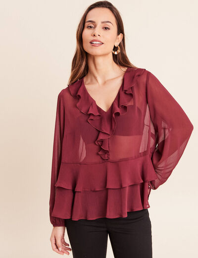 Blouse ample en voile manches longues prune femme