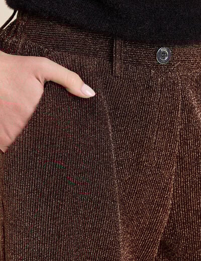 Pantalon flou effet tricoté couleur cuivre femme