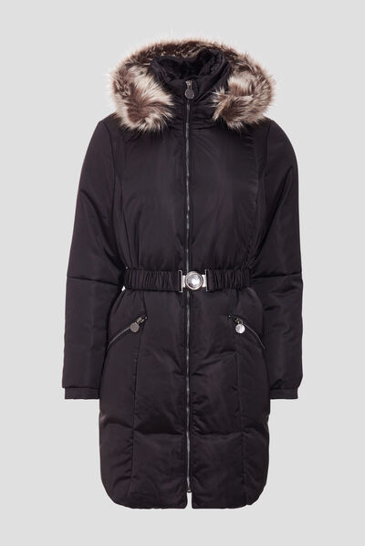 Doudoune droite ceinturée déperlante noir femme