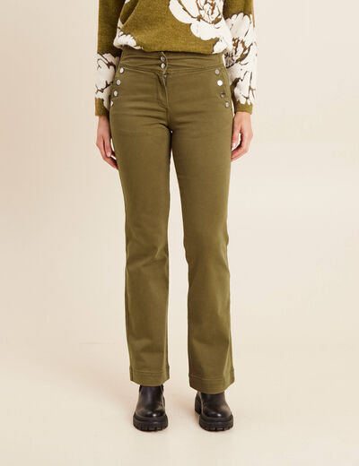 Pantalon coupe bootcut &agrave; pont vert olive femme