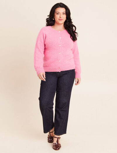 Gilet manches longues col rond rose fushia femme