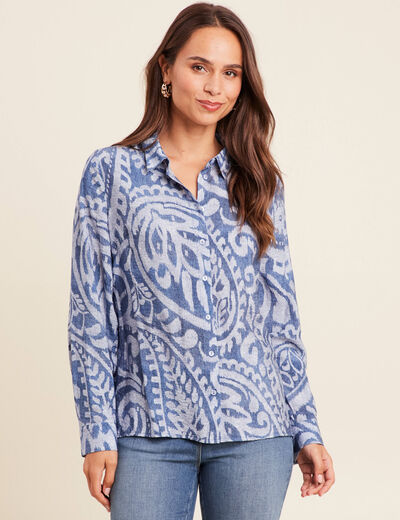 Chemise manches longues fluide bleu femme
