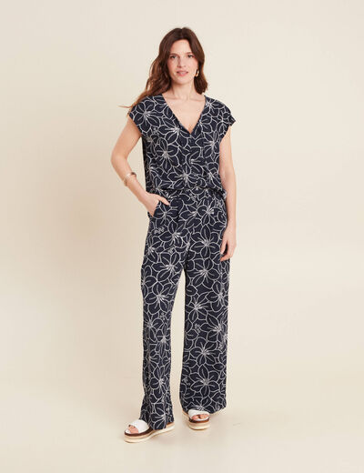 Blouse manches courtes bleu foncé femme