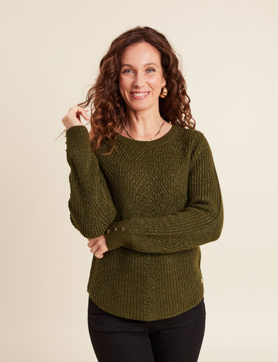 Pull manches longues vert foncé femme