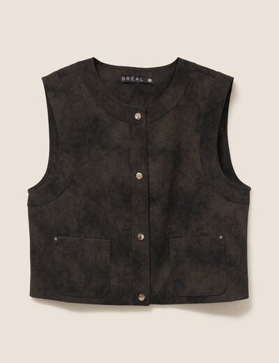 Veste sans manches aspect daim doubl&eacute;e vert kaki femme