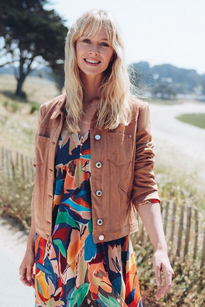 Veste droite suédine beige femme