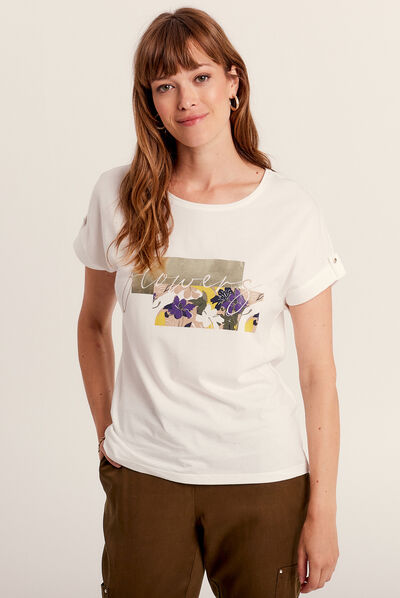 T-shirt manches courtes ecru femme