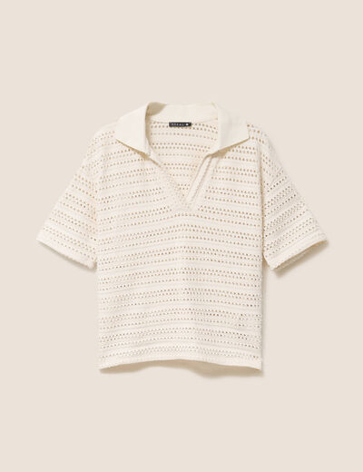 T-shirt ample macramé manches courtes ecru femme