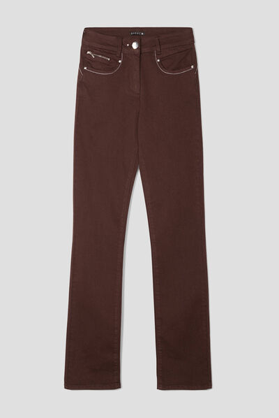 Pantalon évasé taille haute marron foncé femme