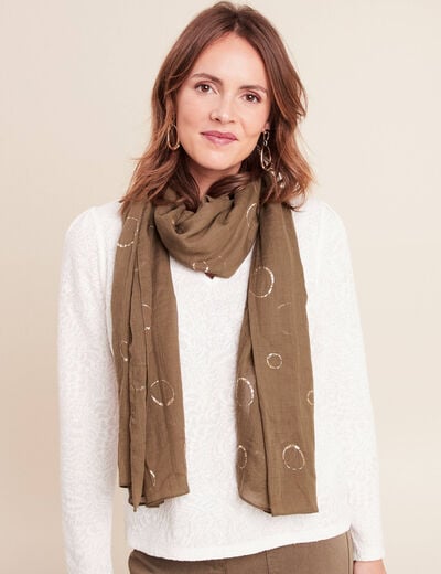 Foulard aspect lin en polyester recycl&eacute; vert kaki femme