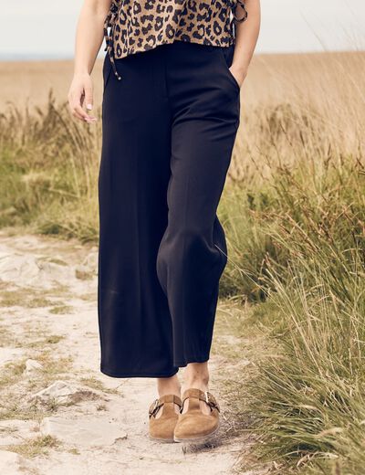 Pantalon large pinces noir femme
