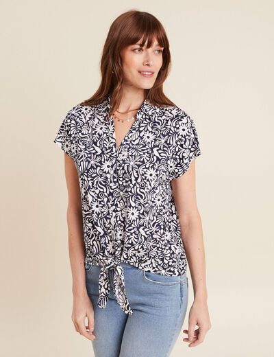 Blouse manches courtes nou&eacute;e bleu femme