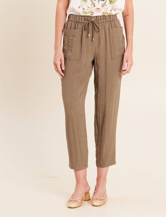 Pantalon mom 7/8&egrave;me en coton vert kaki femme